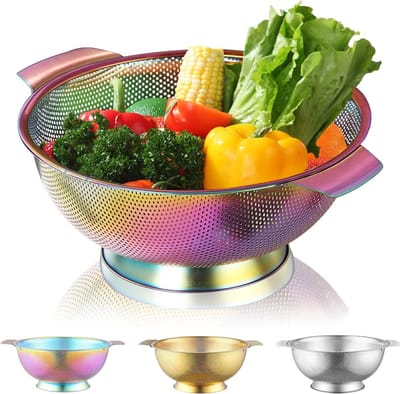 Professionele 5 qt Regenboog Kleurfilter van Titanium, RVS, met Stevige Handgreep en Zelfafvoerende Basis, Makkelijk schoon te maken en Duurzaam