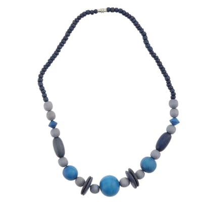 Behave – Houten kralen ketting – 46 cm – Grijs en donkerblauw – Schroefsluiting