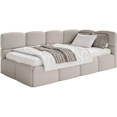 Jeugdbed incl matras Chloe rechts bouclé 90x200 met opbergruimte | NADUVI Collection
