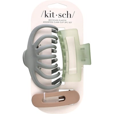 Kitsch, gerecycled plastic multivitamine klauwclip set, octopus klauwclip, 3-delige set gray