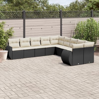 vidaXL - 10-delige - Loungeset - met - kussens - poly - rattan - zwart