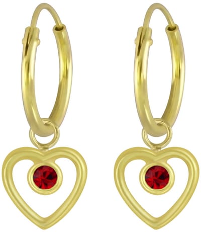 Joy|S - Zilveren hartje bedel oorbellen - kristal rood - oorringen voor kinderen - gold plated