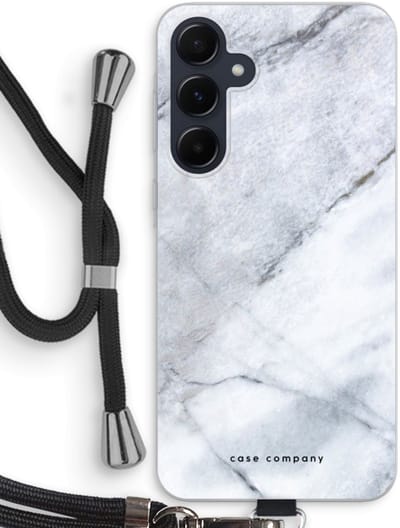 Case Company® - Hoesje met koord geschikt voor Samsung Galaxy A55 hoesje met Koord - Witte marmer - Telefoonhoesje met Zwart Koord - Bescherming aan alle Kanten en Over de Schermrand