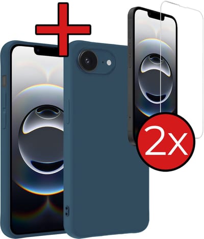 Hoesje - Met 2x Screenprotector - Geschikt voor Apple iPhone 16e / 17e - Sterk & Shockproof - Telefoon Hoes - Back Cover - Siliconen Case - Telefoonhoes - Donkerblauw