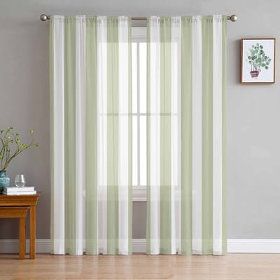 Gestreept Saliegroen Geometrisch Transparant Gordijnen voor Woonkamer Decoratie Raamgordijnen voor Keuken Tule Voile Organza Gordijnen W135 x H115cm x1 white