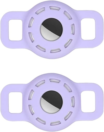 Siliconen Dierenhalsbandhoes met HD Beschermfolie, Verstelbare GPS Zoekcover voor Honden en Katten, 2-Pack (Licht Paars) - Bescherming, Transparantie, Dierenaccessoires