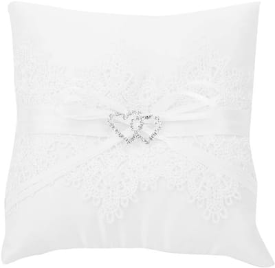 Pwshymi Wedding Ring Pillow Pillow, Embroidery Flower Lace Satin Flower Girl Basket with Bow for Beach Wedding