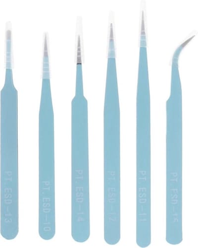 Pincet Set - Precisie Tangen - Hobby Werk - Roestvrij Staal - 6 Stuks - Blauw