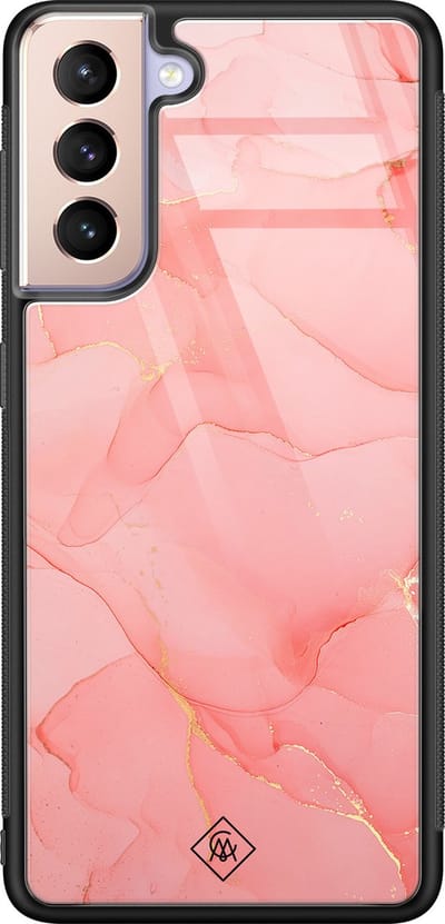 Casimoda® hoesje - Geschikt voor Samsung Galaxy S21 - Marmer Roze - Luxe Hard Case Zwart - Backcover telefoonhoesje - Roze