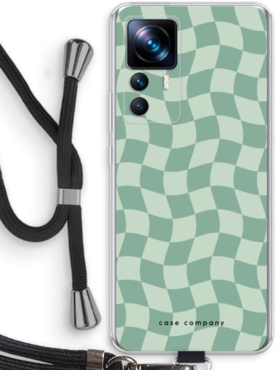 Case Company® - Hoesje met koord geschikt voor Xiaomi 12T hoesje met Koord - Grid Groen - Telefoonhoesje met Zwart Koord - Bescherming aan alle Kanten en Over de Schermrand