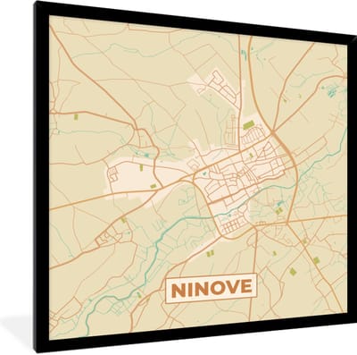 Fotolijst incl. Poster - Ninove - Kaart - België - Stadskaart - Plattegrond - 40x40 cm - Posterlijst