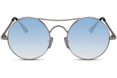 8032 Ronde Piloten Zonnebril | Uile Zonnebril | Retro & Classic Bril | Festival , Rave Bril | Hippie , Carnavalsbril | Zonnebril Dames & Heren | Blauwe lens | Zilver Metaal montuur |80's 90's Trendy Party & Outdoor Bril + brillen sleeve & doek