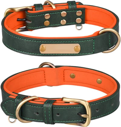 1 stuk Hondenhalsband, verkrijgbaar in verschillende maten en kleuren, echt, stevig, comfortabel, zachte binnenvoering met contrasterend kleurdesign, Donkergroen,L