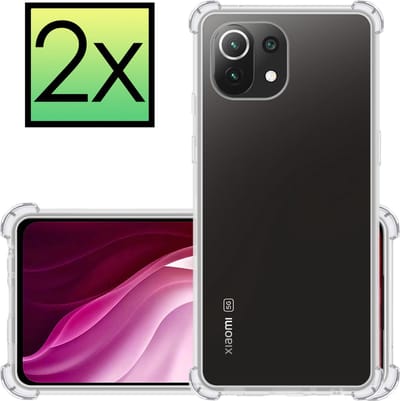 Hoesje - 2 Stuks - Geschikt voor Xiaomi 11 Lite 5G NE - Sterk & Shockproof - Siliconen Case - Back Cover - Telefoon Hoes Shock Proof - Transparant