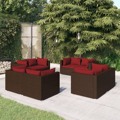 vidaXL - 8-delige - Loungeset - met - kussens - poly - rattan - bruin