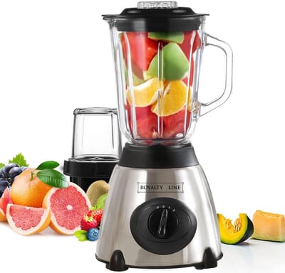 Royalty Line® SME600 Blender - Smoothie Maker Met 1.5 L Glazen Kan - Incl. Kruidenmaler - Smoothie Blender - BPA Vrij - 800W - 2 Snelheden + Pulse - RVS