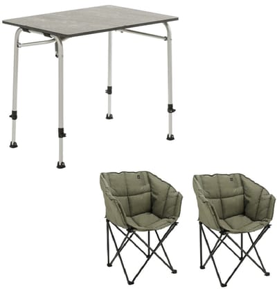 Travellife Sorrento Grey 80 Campingtafel met Lago Vouwstoelen Moss Green