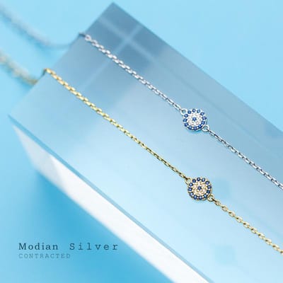 Modian Ronde Ogen Ketting Armband 100 % Echt 925 Sterling Zilver Blauwe Kristal Schakelarmbanden Voor Vrouwen Mode Accessoire Voor Meisje beige