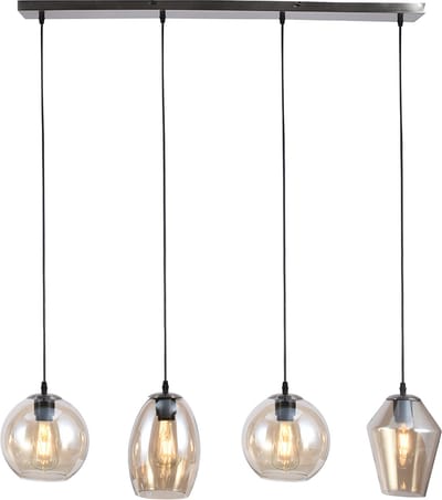 Olucia - LAZARO - Hanglamp - Amber / Zwart - 4L - Vorm: Rechthoek