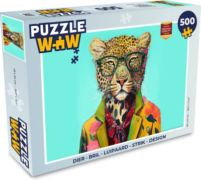 Puzzel Dier - Bril - Luipaard - Strik - Design - Legpuzzel - Puzzel 500 stukjes