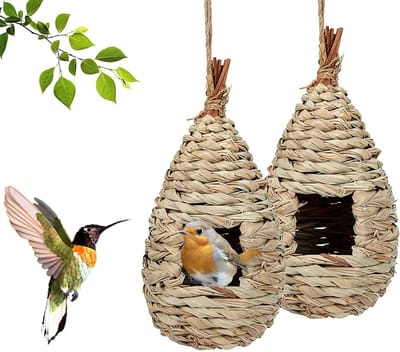Dailygoody - Vogelnest gras - Handgeweven vogelhuisjes - Slijtvast en duurzaam - Wit - Geschikt voor tuinvogels - Perfect voor parkieten en kanaries