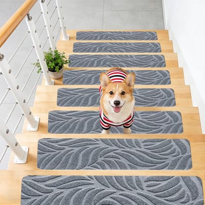 Antislip Trapmatten Set van 15, 76 x 20 cm, Zelfklevend voor Houten Trappen, Geschikt voor Kinderen, Ouderen en Huisdieren, Lichtgrijs