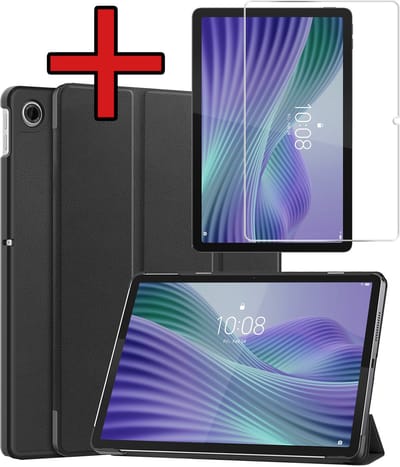 Hoesje - Geschikt voor Lenovo Tab 10.1 inch - Met Screenprotector - Hardcover Book Case - Trifold Bookcase Hoes - Hard Cover - Tablethoes - Zwart