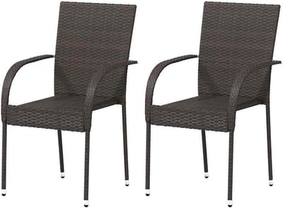 Stapelbare tuinstoelen - Polyrotan stoelen - Buiten zitten - Onderhoudsvriendelijk materiaal - 2 stuks - Bruin