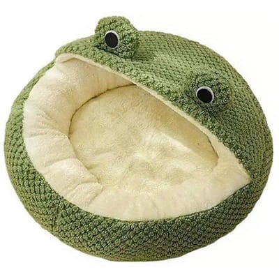 Lit pour chat semi-fermé Petit nid adorable pour animaux de compagnie en forme de grenouille pour chiens et chats Peluche confortable et respirante M Semi-Enclosed vert