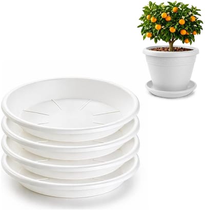 Plasticforte plantenpot onder schotel / opvang schaal - 4x - wit - dia 36 cm - Kunststof - voor een pot met dia 40/45 cm