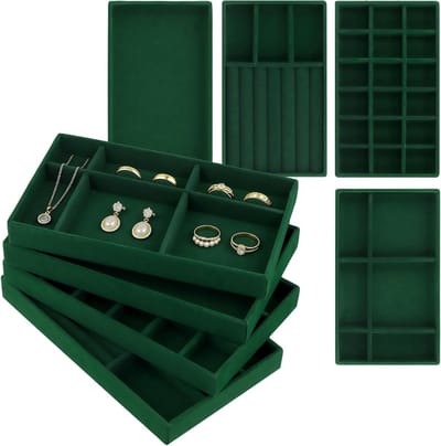 Set van 8 Stapelbare Sieraden Organiser Lades met Verwijderbare Scheiders voor Efficiënte Sieradenopslag in Groen
