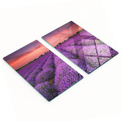 Decoratieve glazen serveerplanken voor snacks, lavendelveldmotief, 2x30x52 cm