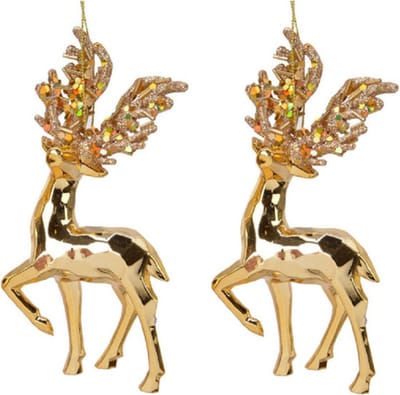 3x Kerstboomhangers gouden rendieren 16 cm kerstversiering - Gouden kerstversiering/boomversiering
