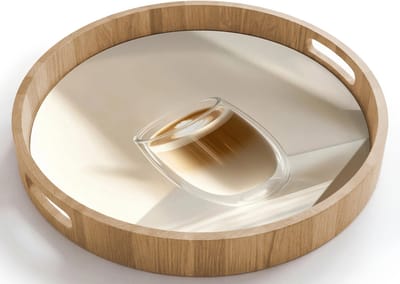 Dienblad rond 40x40 cm - Schootdienblad hout - Mok - Latte - Minimalistisch - Schaduw - Borrelplank rechthoek - Plateau houten dienbladen