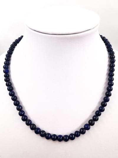 Ketting - Edelsteen - Lapis Lazuli - 6 mm kralen - L 45cm - RVS sluiting. Wijsheid, intellectuele vaardigheden, harmonieuze relaties en vriendschappen en spirituele ontwikkeling.