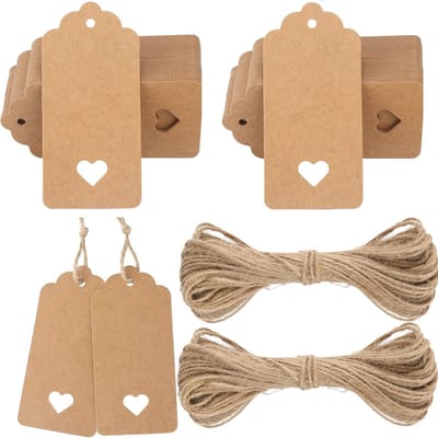 Dailygoody - Geschenkhangers Kraftpapier - Labels voor Bruiloft - Stevige Kwaliteit - Bruin - Etiketten met Koord - Perfect voor Knutselen en Geschenk