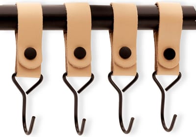 Brute Strength - Multifunctionele Haak Met Lederen Lus - Naturel - 4 stuks - Kapstokhaak - Kampeerhaak - Leer - Ophanghaken - Handdoekhaakjes