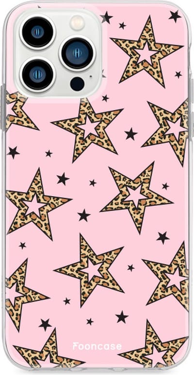 Fooncase Hoesje Geschikt voor iPhone 13 Pro - Shockproof Case - Back Cover / Soft Case - Rebell Leopard Sterren Roze