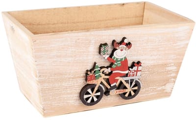 Dekoratief | Bakje m/rudolf op fiets, naturel/rood, hout, 20x12x10cm | A255451