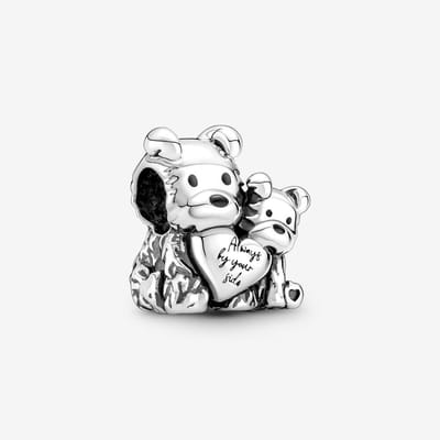 Fler® | Bedel | Past op populaire bedel armbanden (standaard-3mm) | armbandbedel | Knuffelbeer | Moeder en Puppy Charm| Knuffelberen | Always By Your Side | 925 Sterling Zilver | Emaille | Liefde | Kerstcadeau | Sinterklaas Cadeau | Valentijn kado