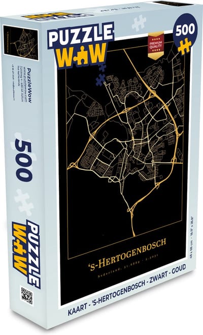 Puzzel Kaart - 's-Hertogenbosch - Zwart - Goud - Legpuzzel - Puzzel 500 stukjes