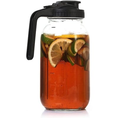2 pièces Carafe en Verre Pot avec Couvercle Bec Verseur Poignée étanche Grande Ouverture Pichet à Thé Glacé pour Thé au Soleil Cold Brew black