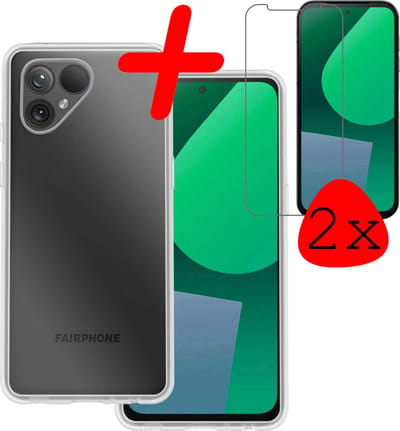 Hoesje Met 2x Screenprotector - Geschikt voor Fairphone 5 - Sterk & Shockproof - Back Cover - Siliconen Case - Telefoon Hoes - Transparant