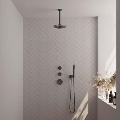 Brauer Gunmetal Edition Thermostatische Regendoucheset Inbouw - Hoofddouche 20 cm - Handdouche Staaf - Doucheslang - Wandaansluitbocht - Gunmetal