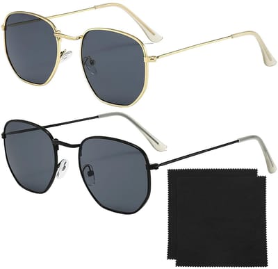 Dailygoods- Zonnebrillen Retro - Metalen Frame - 2 Stuks - Microvezel Reinigingsdoek - UV-bescherming - Geschikt voor Buitenactiviteiten - Zonnebril