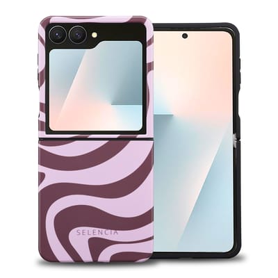 Selencia Hoesje - Geschikt voor Samsung Galaxy Z Flip 7 - Backcover - Wavy Swirl Pink Plum
