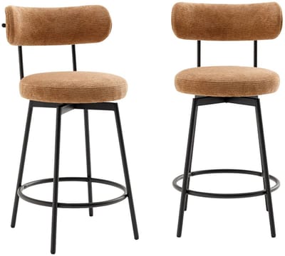 sweeek - Set van twee barstoelen met draaibare zitting van zwart metaal en stof - iris