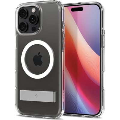 Spigen Ultra Hybrid S MagFit - Hoesje Geschikt voor Apple iPhone 16 Pro Max - Compatibel met MagSafe - Back Cover met Air Cushion - Uitklapbare Standaard - Transparant