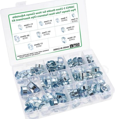 160 stuks dubbele oorslangklemmen - verstelbaar - buisklemmen assortimentskit - brandstof benzinebuis - 5-23 mm