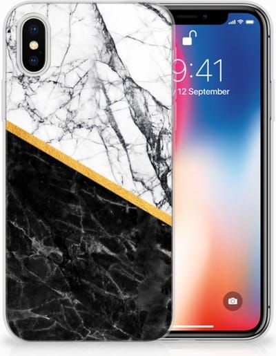 Apple iPhone X | Xs TPU Siliconen Hoesje Marmer Wit Zwart - Origineel Cadeau Man